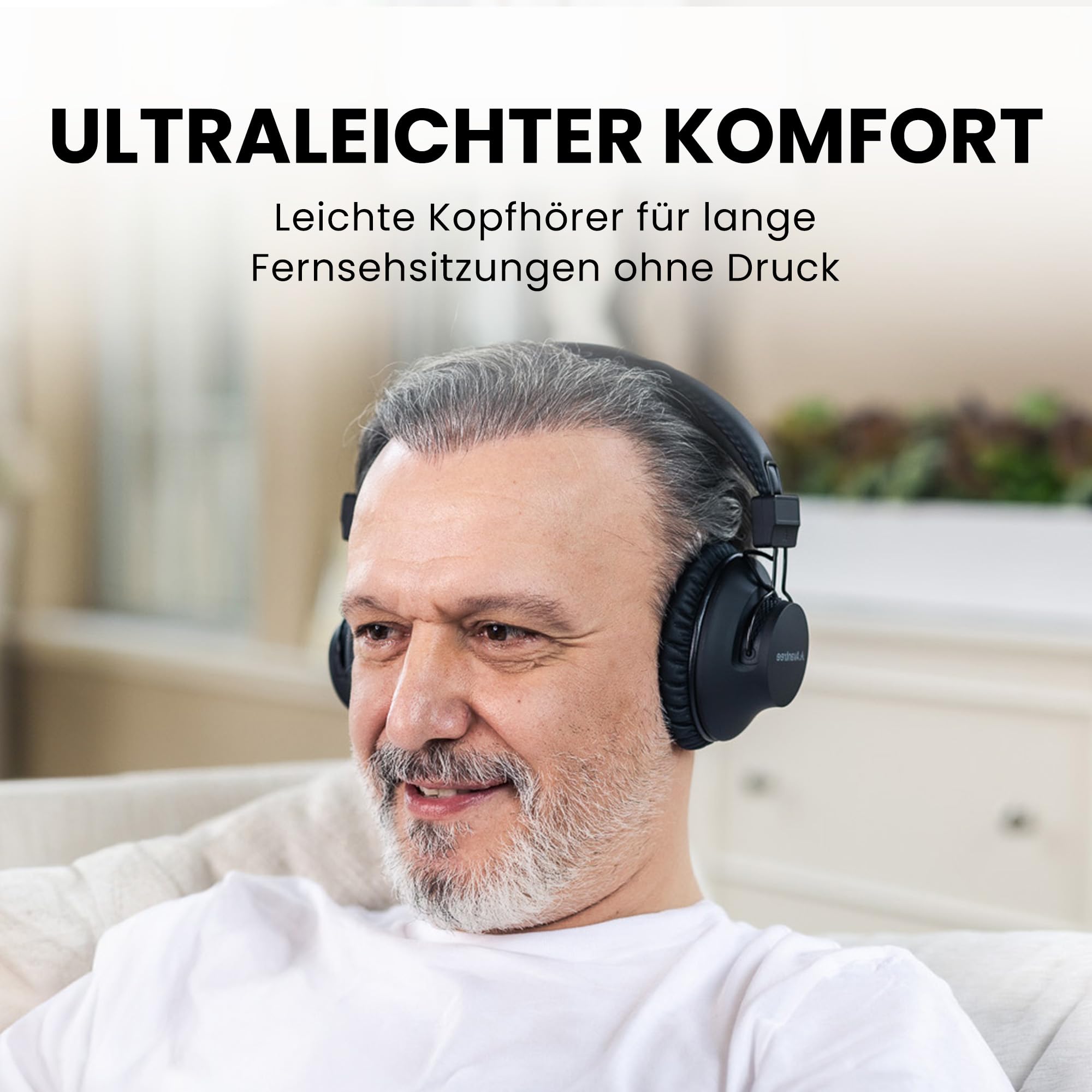 Avantree HT5009 Plus – Kabellose TV-Kopfhörer für Fernseher mit optischem oder AUX-Audioausgang, klare Sprachwiedergabe und Lautstärkeanhebung, komfortabler Over-Ear-Sitz, 60 Std. Akkulaufzeit