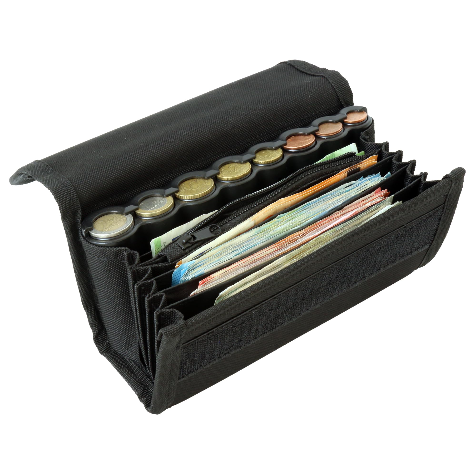 Monepass - Wallet Kellnerbörse / Kellnertashe mit Abs Schwarz Münzsortierer- Klettverschlus - Ideal für Transportberuf