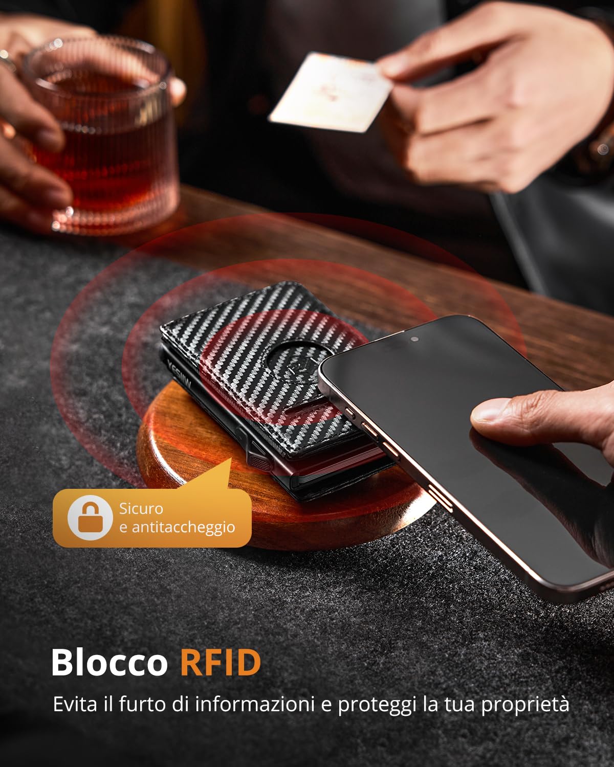 YESIIW Portafoglio Uomo Airtag Portafogli Uomoo con Blocco RFID Portacarte Uomo Slim con Fermasoldi e Tasca per Monete, Pop-up Porta Carte di Credito Uomoo per 10 Carte (Fibra Di Carbonio)