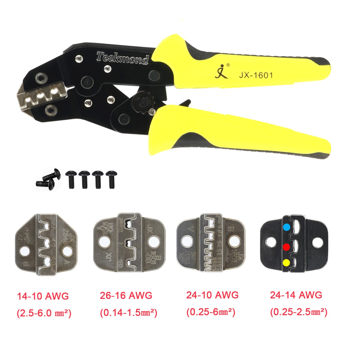 Trousse à outils Teckmond - Pince à sertir avec fonction à cliquet pour cosses de câble isolées non isolées - 0,14-6 mm²