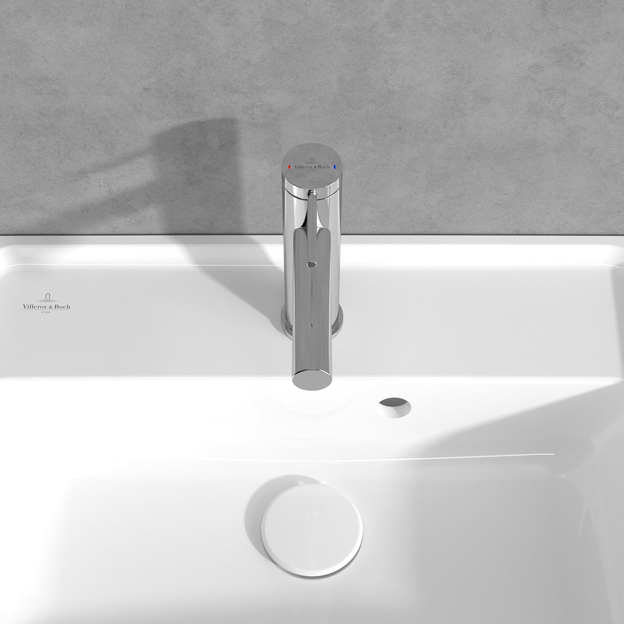 Mezclador de lavabo Villeroy & Boch Loop & Friends, sin tapón, grifo de baño con cartucho cerámico, grifo de lavabo ahorrador de agua, altura de pico 106 mm, redondo, cromado