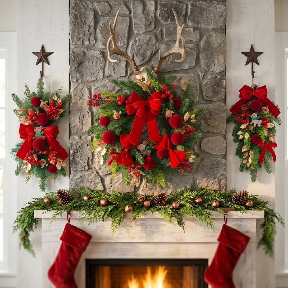 Weihnachtsschmuck Girlande 46x25cm mit Schleife Weihnachtsschmuck(B)
