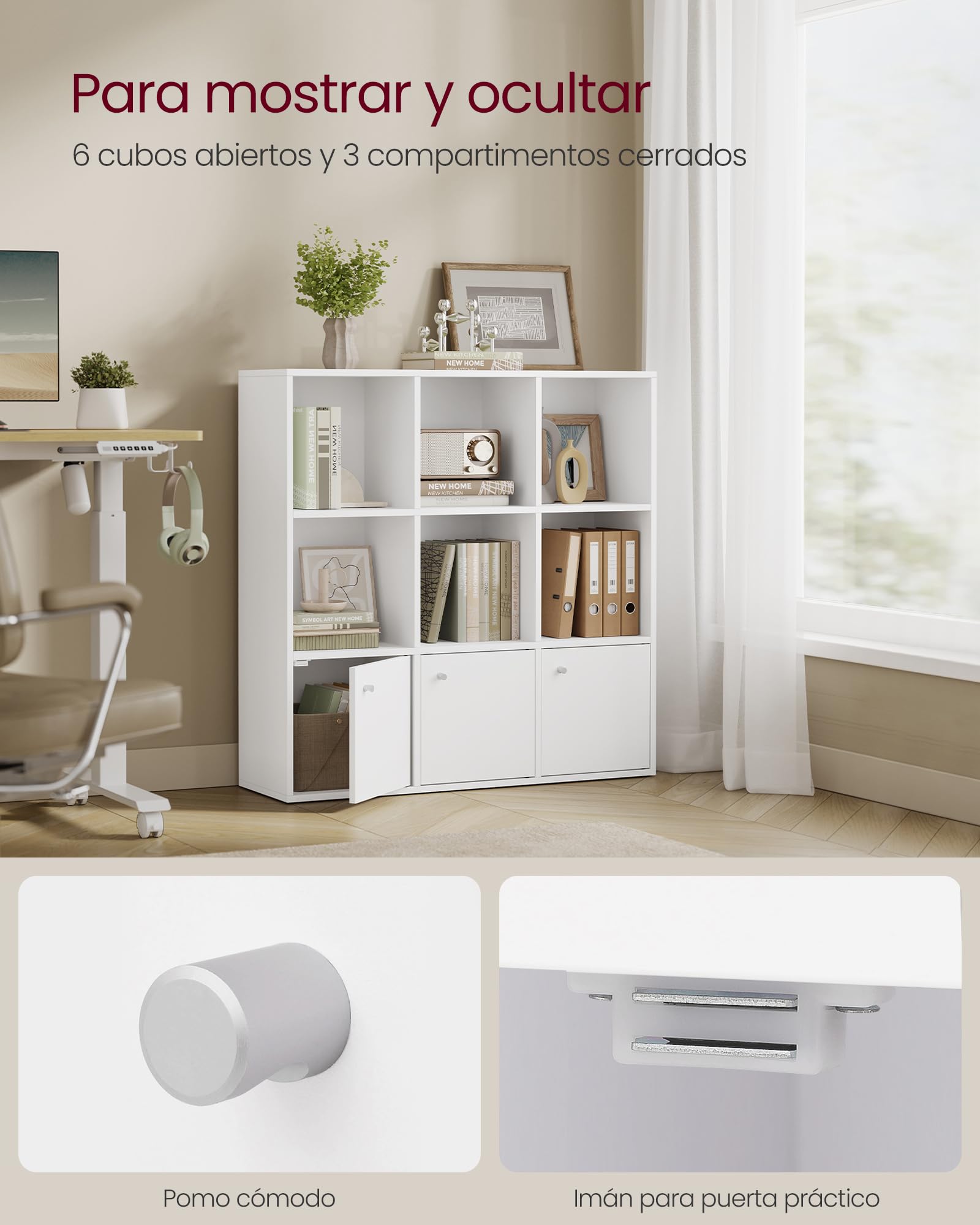 VASAGLE Estantería, Librería de 3 Niveles, Estantería de Almacenamiento Abierto, 29 x 97,5 x 97,5 cm, 3 Compartimentos con Puertas, para Sala de Estar, Estudio, Comedor, Blanco Nube LBC33WT