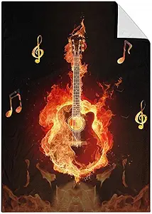 Mercuryelf Guitar Throw Blanket - Soft, Fuzzy & Warm - 30x40 Inches Small Blankets for Lap, Crib - Black Flame Cool Throws Gift for Guitar Lovers