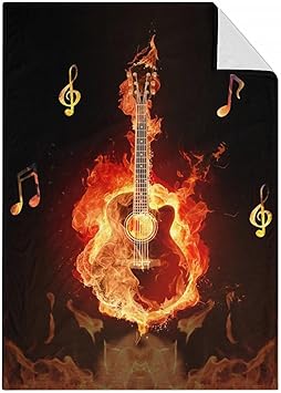 Mercuryelf Guitar Throw Blanket - Soft, Fuzzy & Warm - 30x40 Inches Small Blankets for Lap, Crib - Black Flame Cool Throws Gift for Guitar Lovers