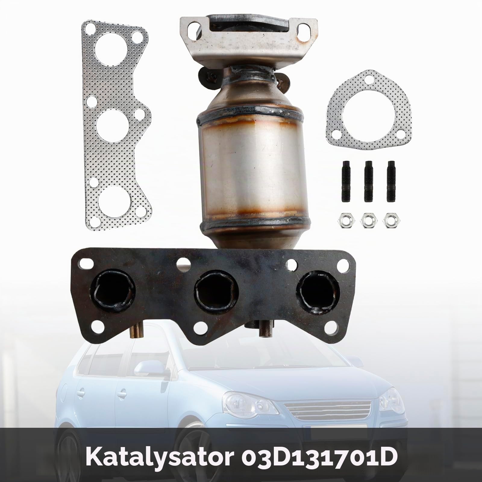 Katalysator Typgenehmigt 03D131701D Edelstahl Abgasanlage Passend für VW Polo 9N 1.2 2004–2009 für Skoda Fabia 1.2 Seat Ibiza 1.2 Direkter Ersatz Euro 4 OBD mit Lambdasondenanschluss