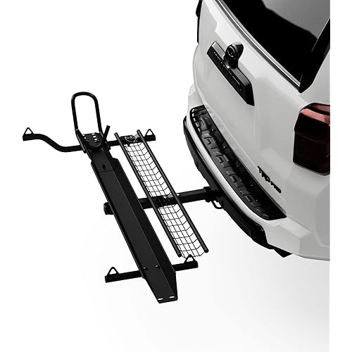 MotoTote m3 Motorcycle Hitch Carrier (500 lbs. Capacity) with Zero Wobble Hitch Mount & Ramp, Fits Standard Size Tires