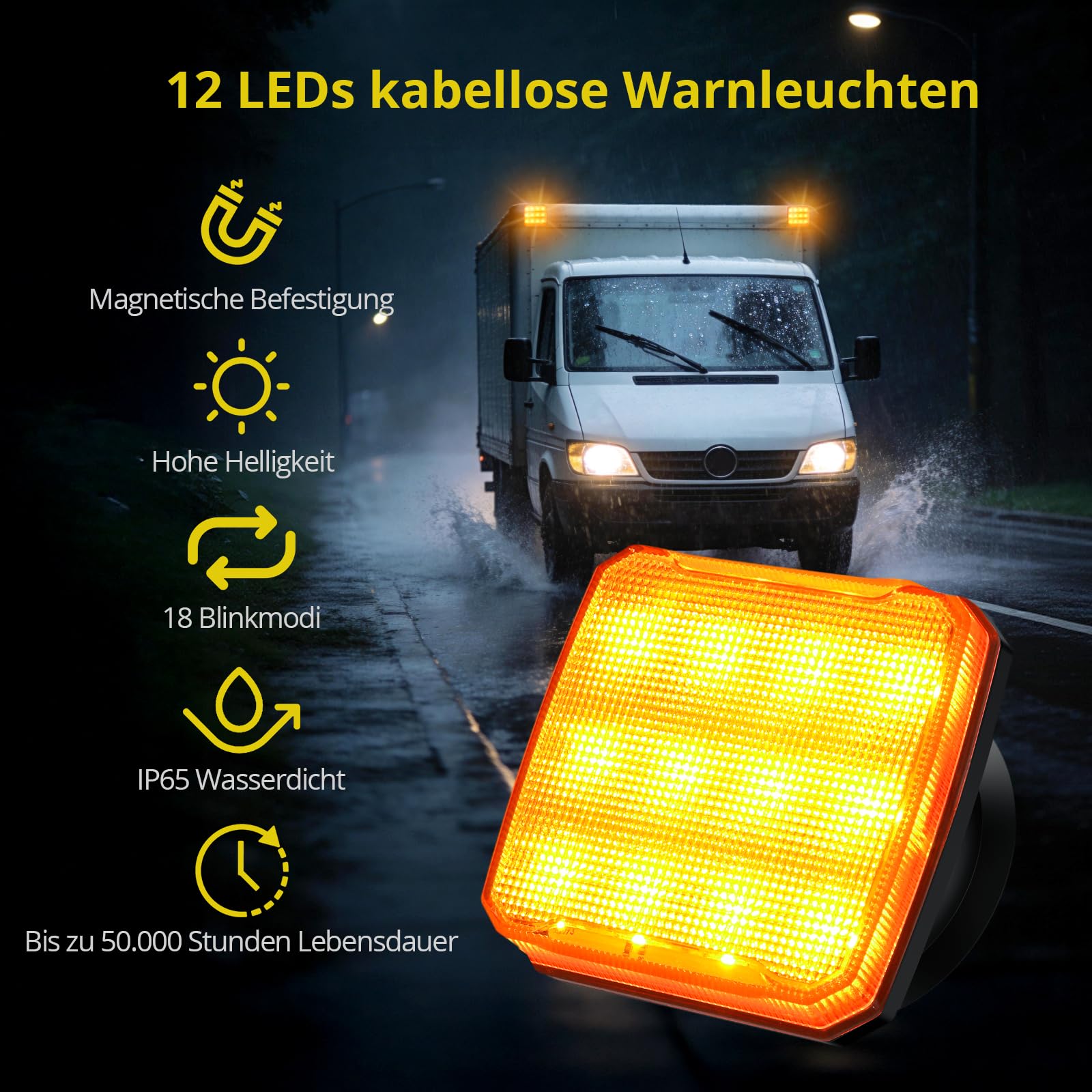 PROZOR Magnet Warnleuchte LED 2PCS Gelbe Auto Rückleuchten Set Notfall Warnleuchte 18 Blitzmodi IP65 Magnetfuß für LKWs, Baufahrzeuge usw
