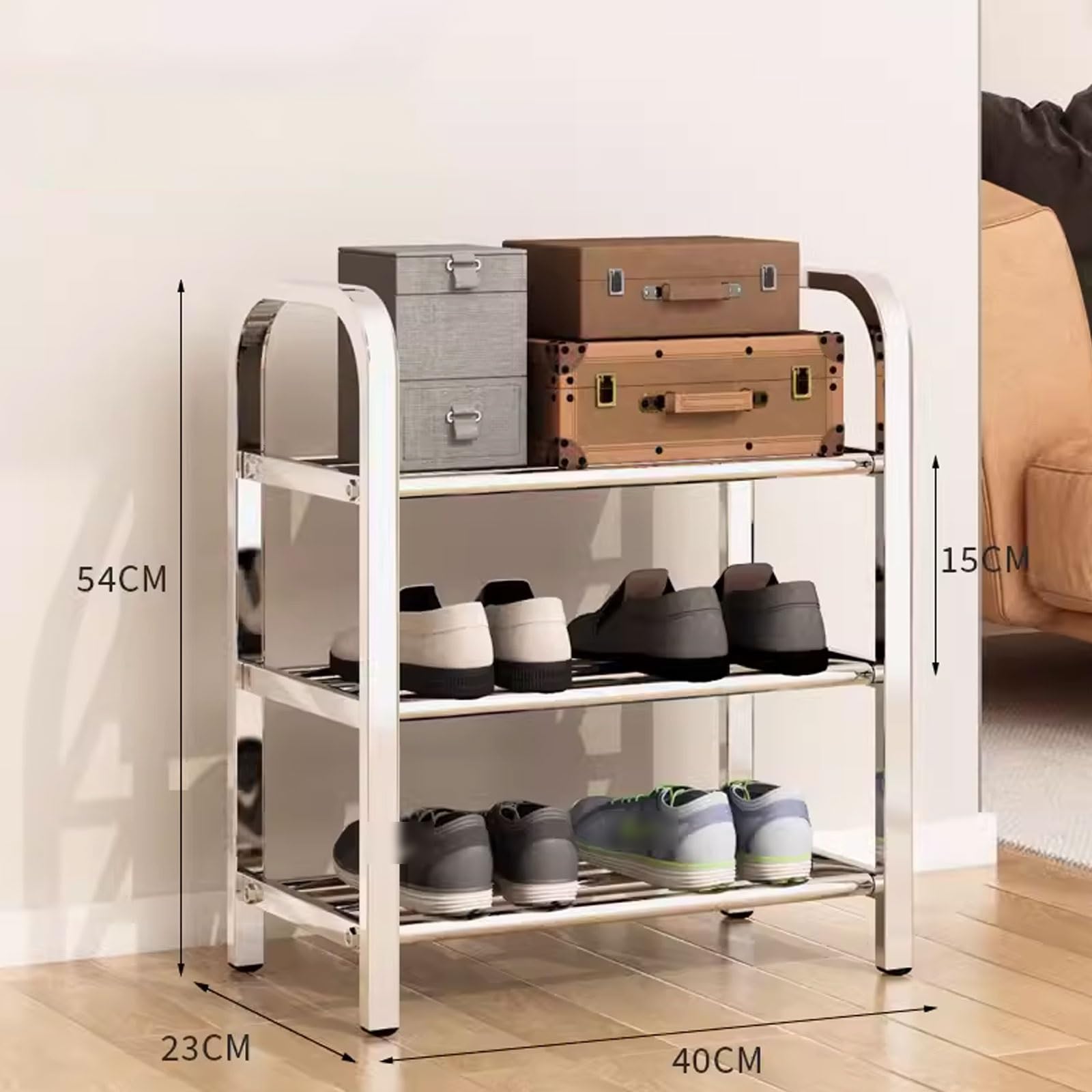 Schuhregal Schmal Metall Verdicktes Stahlrohr Stabiles und Langlebiges Starke Tragfähigkeit, Nicht leicht zu verformen Mehrschichtige Lagerung für Flur Schlafzimmer | Strong bearing capacity, not easy to deform Shoe Stand Vertical for Living Room(40*23*54