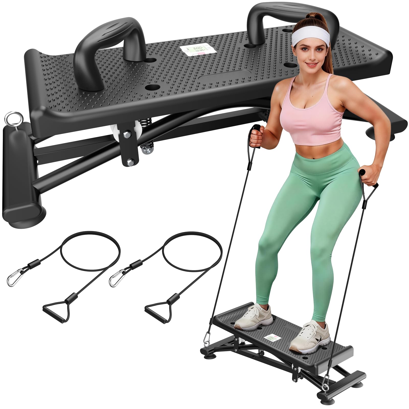 Balance Board for Adults, Rocking Stepper with Resistance Bands, 300LBS Portable Wobble Board, Quiet Side to Side Ski Simulator Trainer Exercise Machine for Home Gym Core Workout