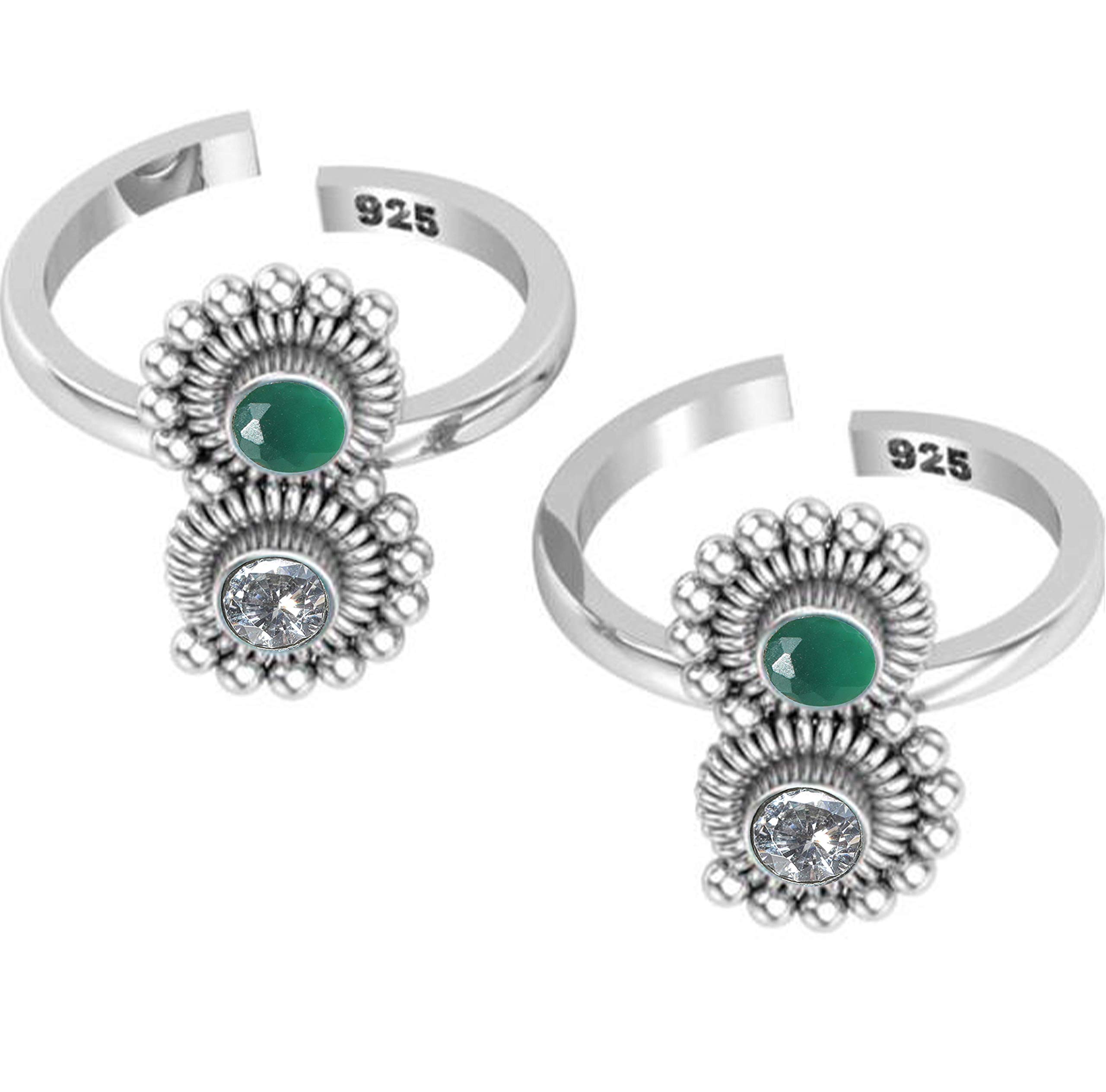 jsaj 925 STERLING SILVER CHUTKI BICHHIYA STONE TOERING TOE RINGS FOR WOMENS-picture-23