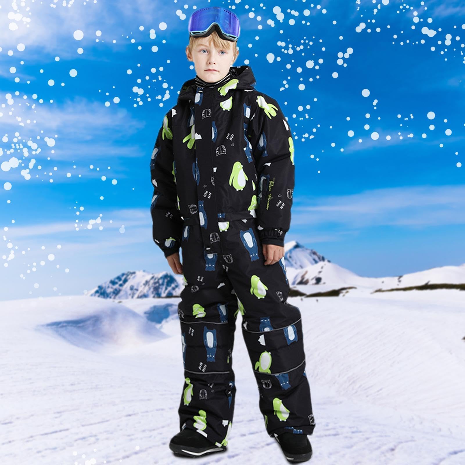 JINGLING Tuta da neve per ragazzi | Tuta da sci traspirante per bambini | regolabili riflettenti giacche e pantaloni da neve cartone animato, antivento, impermeabile
