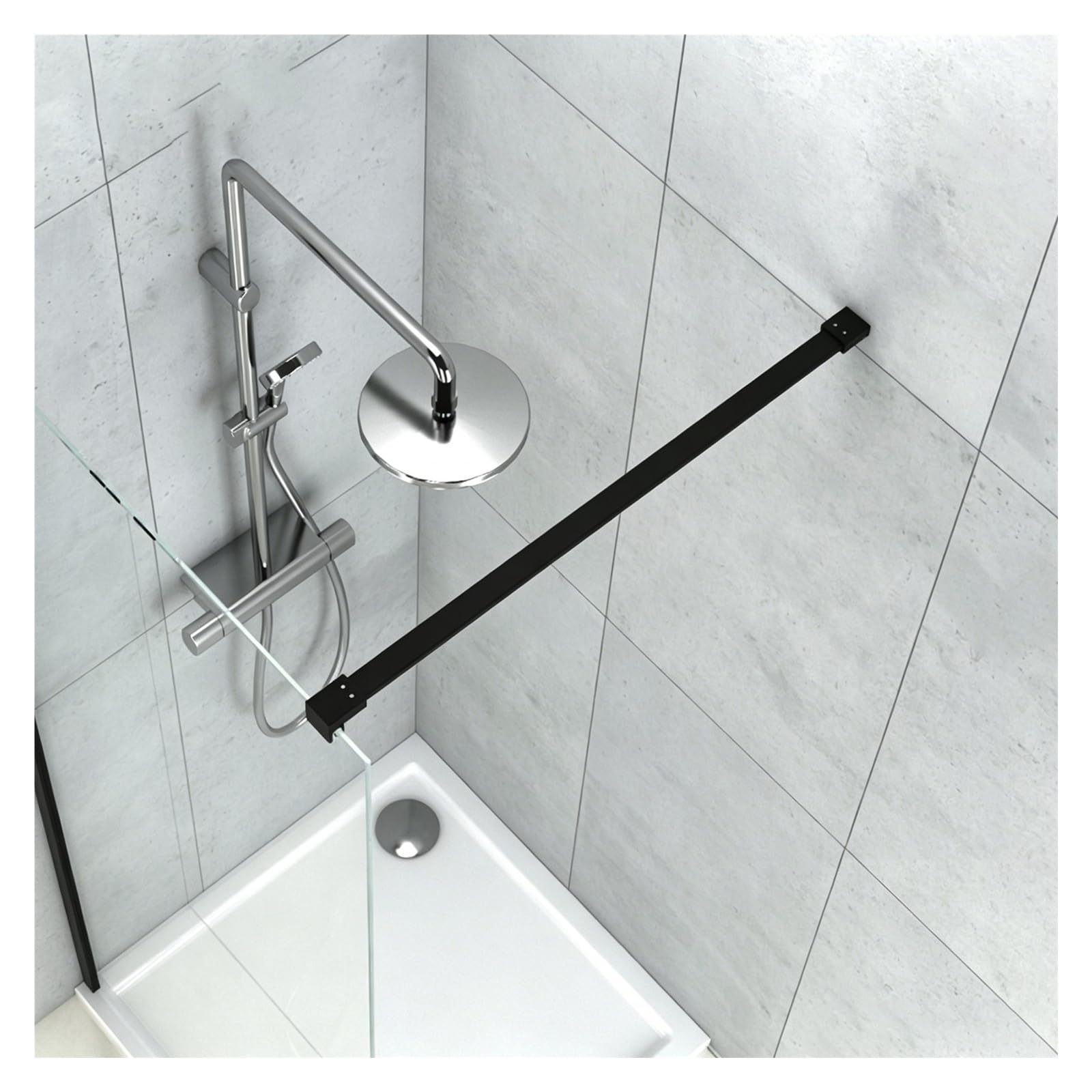 Haixhx Black Stainless Steel Wall-To-Glass Support Bracket, Fixed Glass Clamp Reinforcement Brace For 1/3–1/2 Inch Frameless Shower Screen Glass Panels(,32In/800Mm)