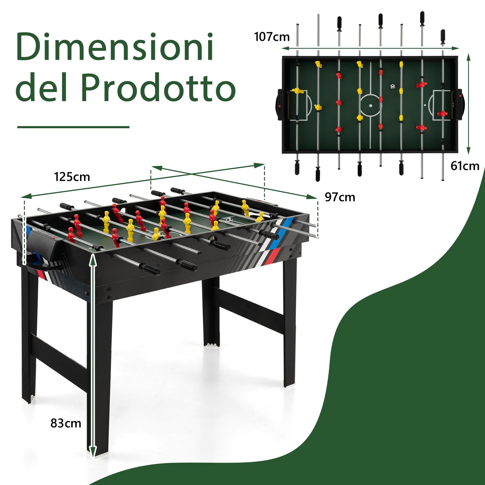 GYMAX Tavolo Multigioco 4 in 1 con Calcio Balilla, Biliardino Professionale