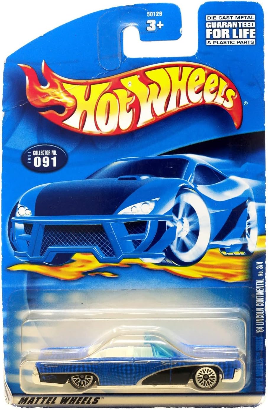 Mattel Hot Wheels 2001 1:64 Scale Blue 1964 Lincoln Continental Die Cast Car #091