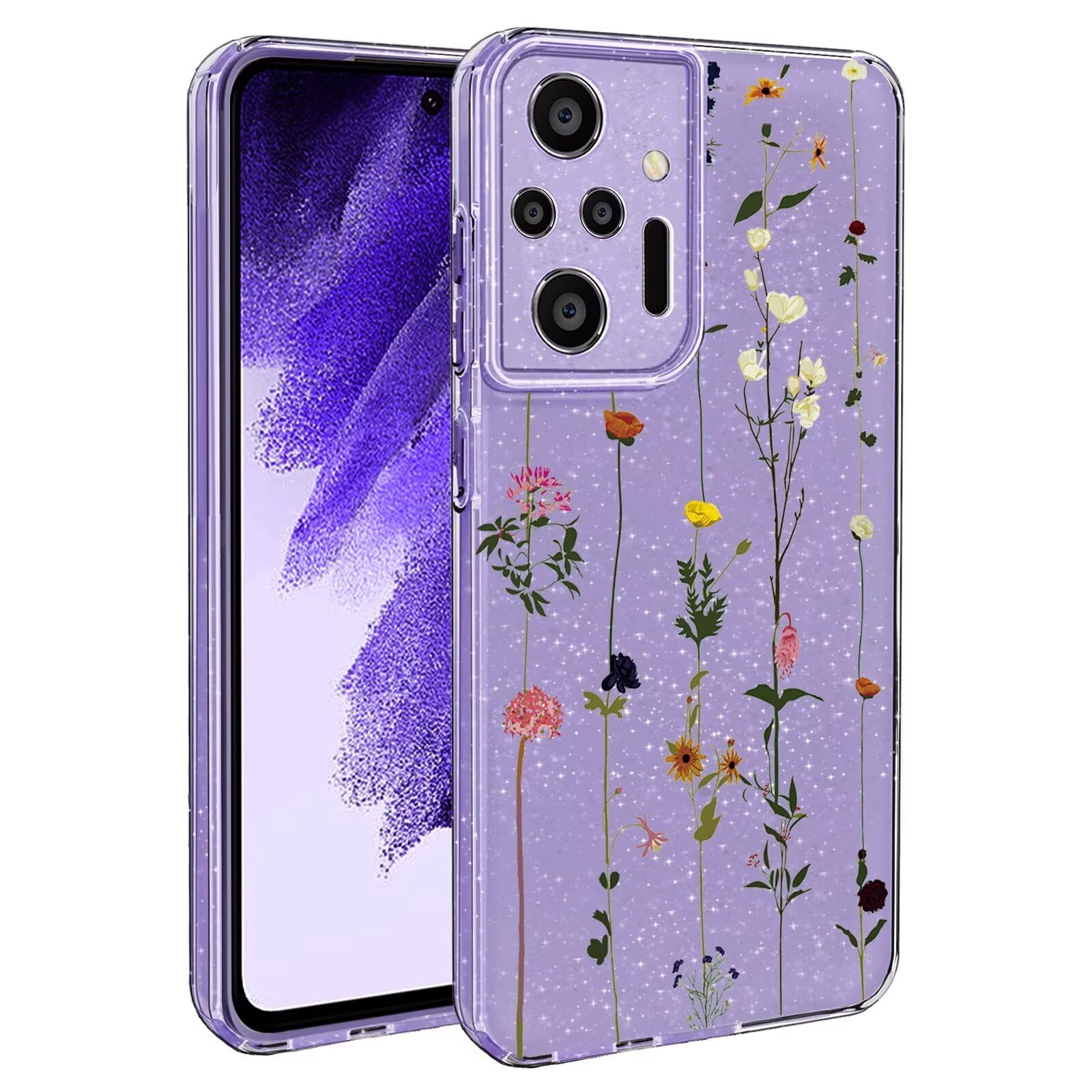 Custodia Per Xiaomi Redmi Note 11S 4G / Note 11 4G Con Glitter E Fiori – Cover Morbida In TPU – Design Brillantini Per Donne E Ragazze – Colore Verde - 4