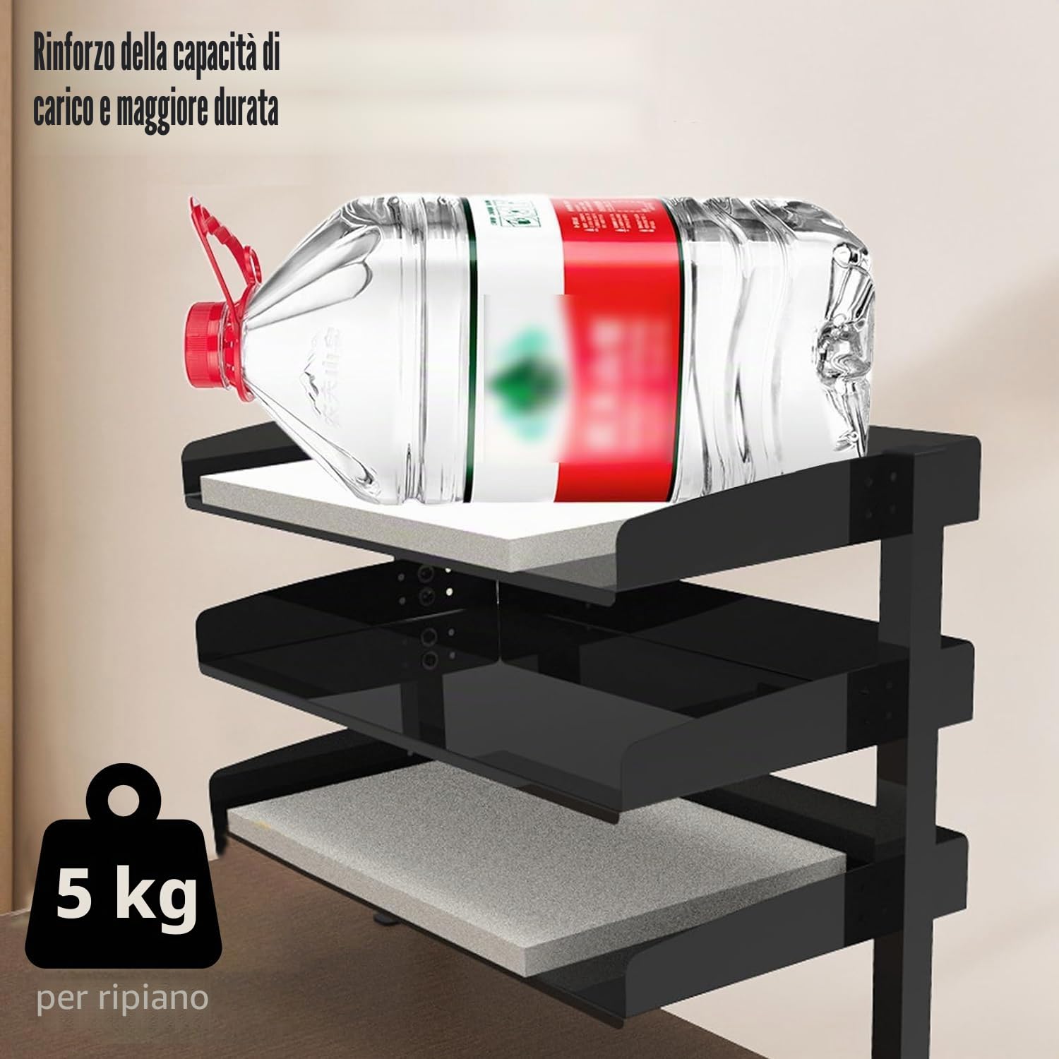 Mensola da scrivania con morsetto, colore nero, a 3 ripiani, per scrivania e ufficio, scuola, 44 x 22 x 39 cm