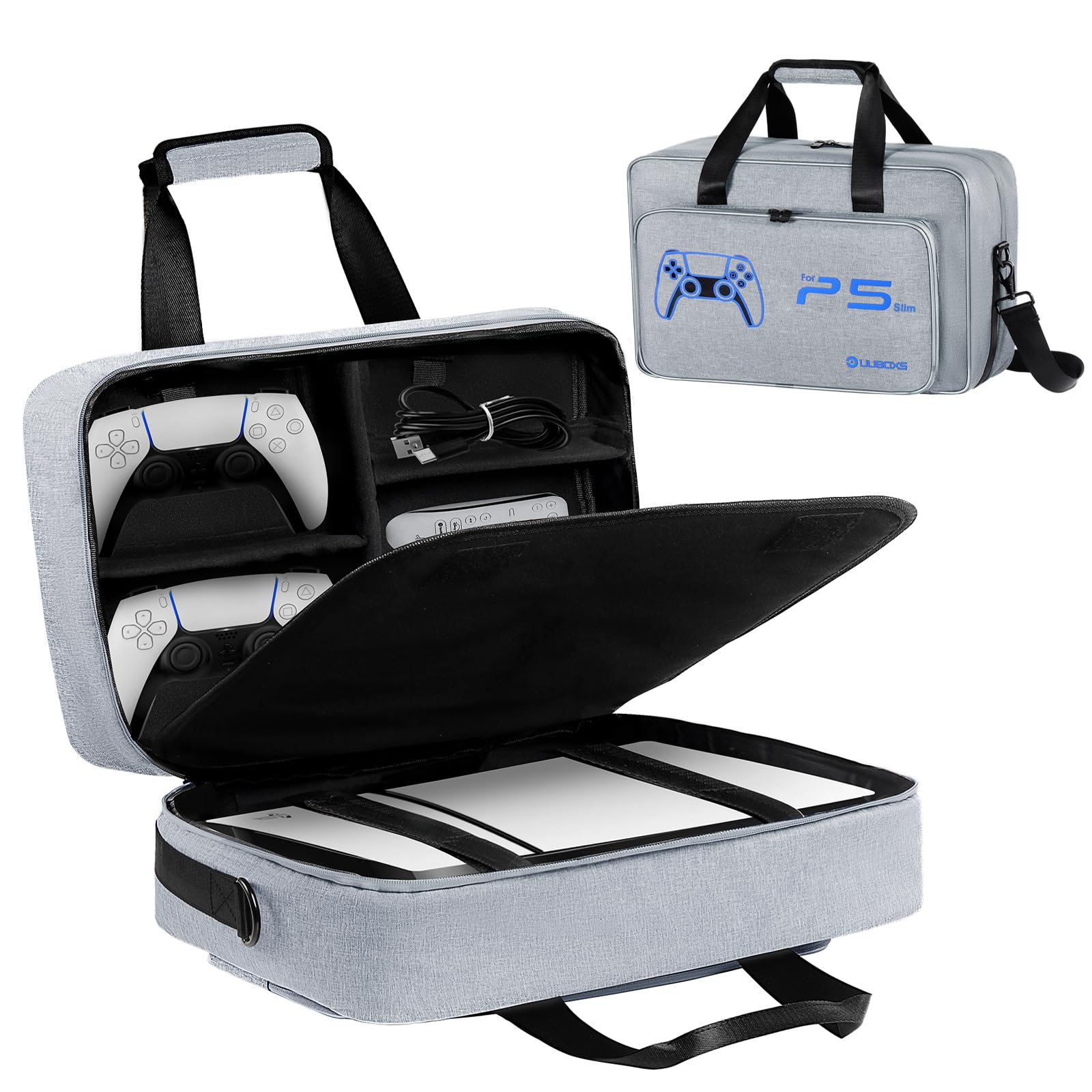 UUBOXS Funda de Transporte Compatible con PS5 Slim, Bolsa de Viaje Protectora para Consola Disk/Digital Edition, Almacenamiento para Accesorios y Mando - Gris