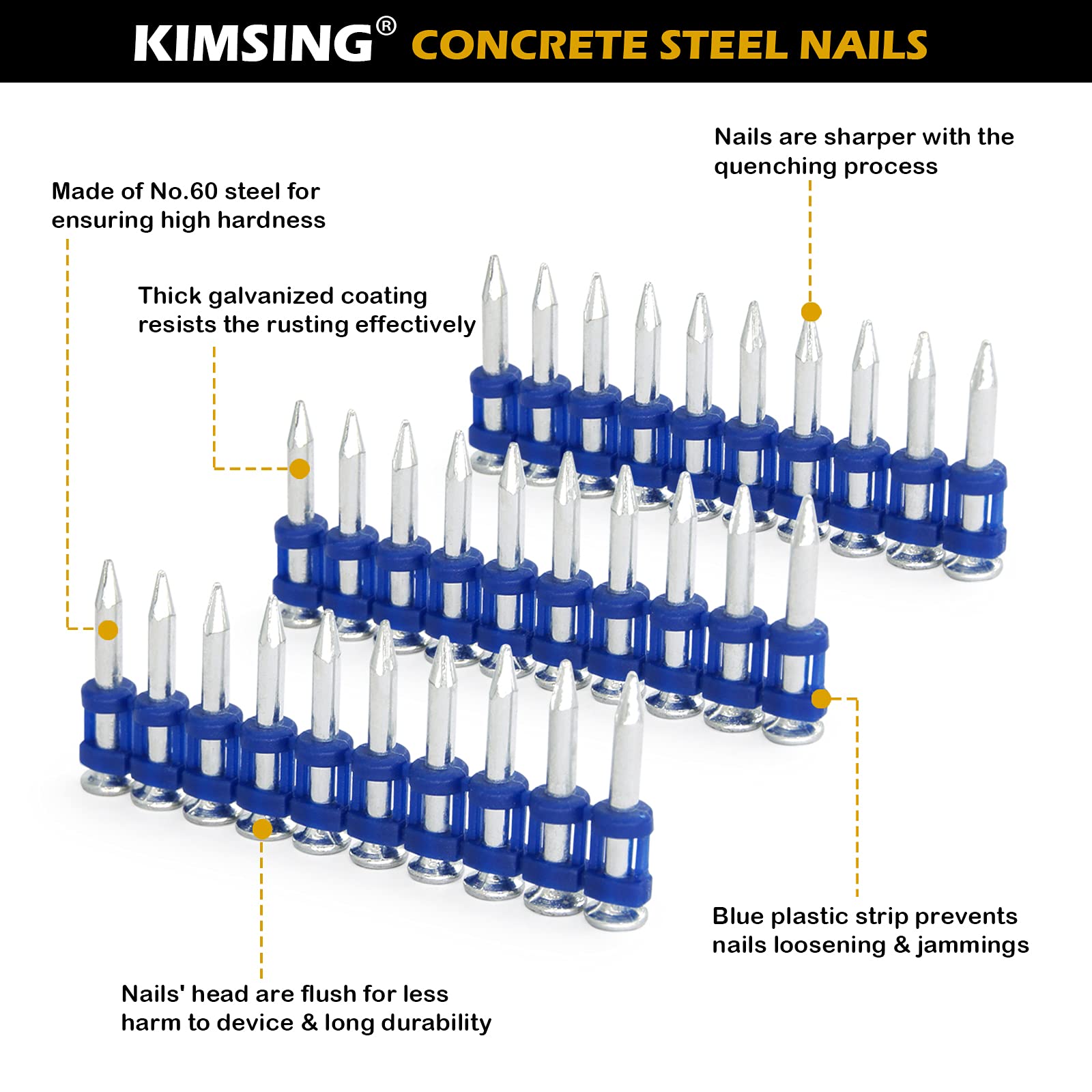 KIMSING 12 Gauge MTSD-25 Smooth Shank Plastic Collated Concrete & Steel Drive Pin, 25mm Leg Length - Image 2