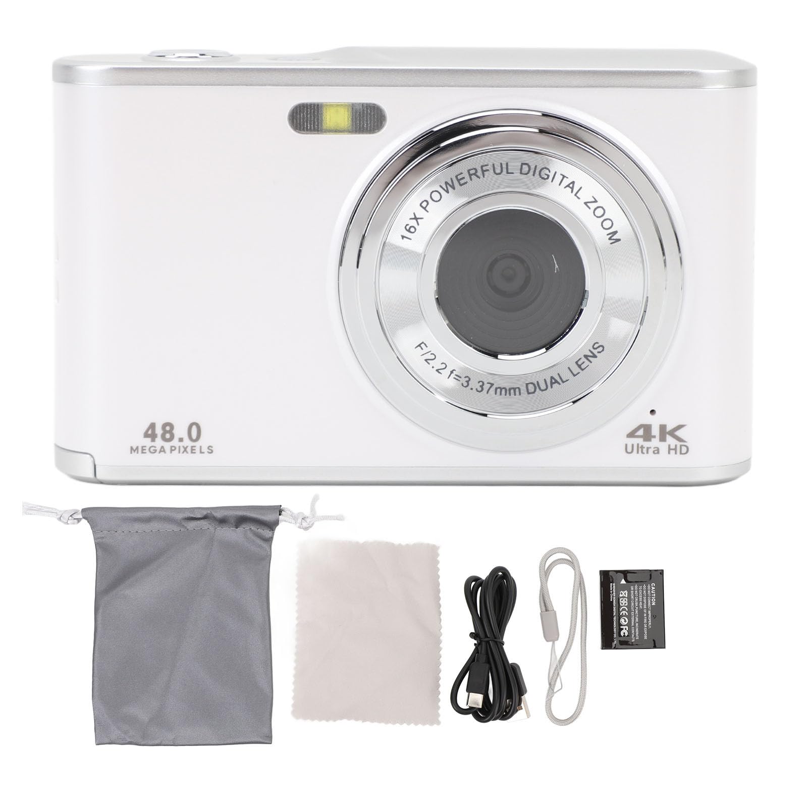 Aparat Cyfrowy, Ekran IPS 2,8 Cala, Aparat Cyfrowy 48 MP, Aparat do Vlogowania z 16-krotnym Zoomem Cyfrowym dla Początkujących Nastolatków (WHITE)