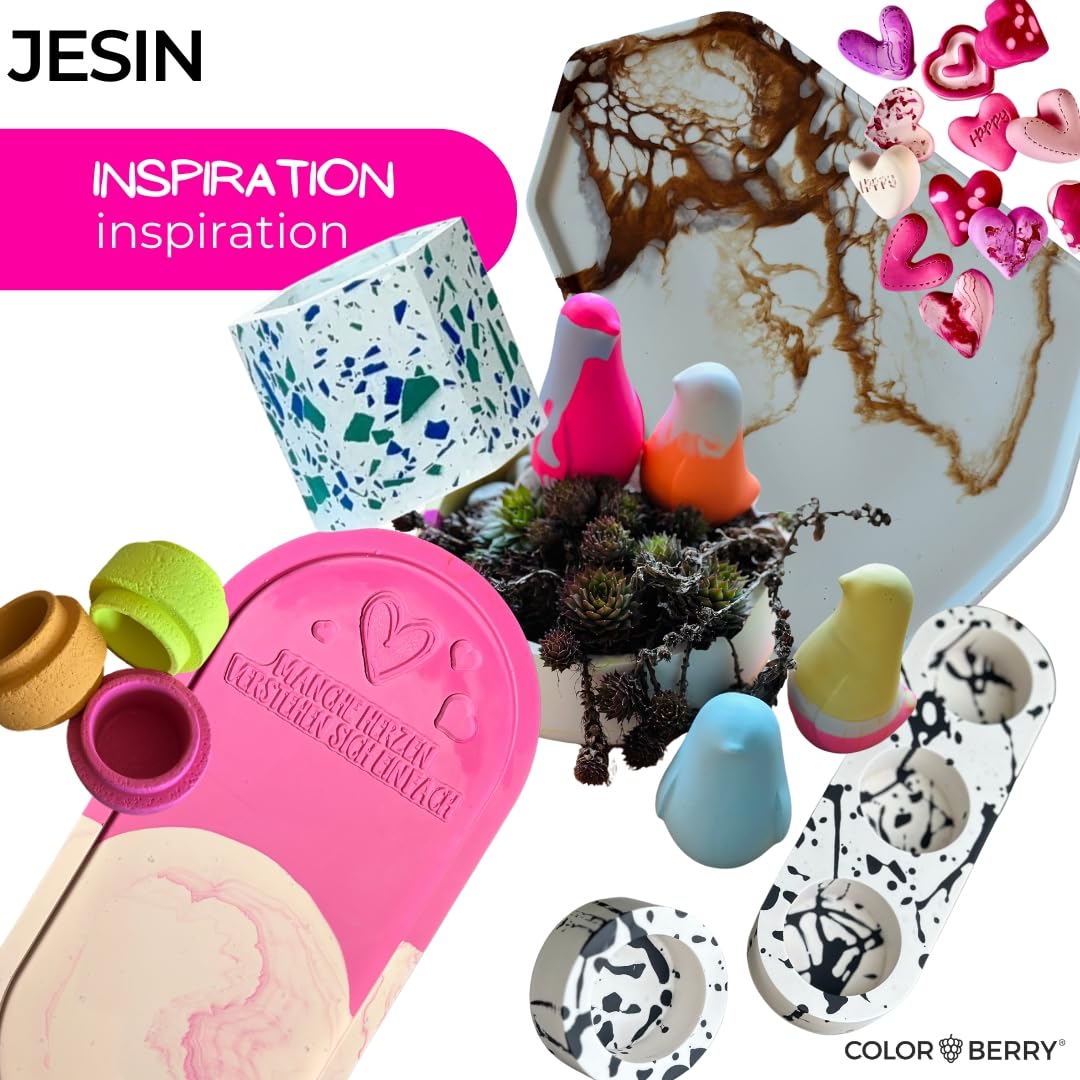 COLORBERRY JESIN 6kg Set - Gießpulver weiß Alternative aus 4kg Pulver & 2kg Gießmasse - Ersatz für Bastelbeton, Reliefgießpulver weiß, Resin & Gießbeton - Für Schmuckherstellung, Kunstwerke Gießharz
