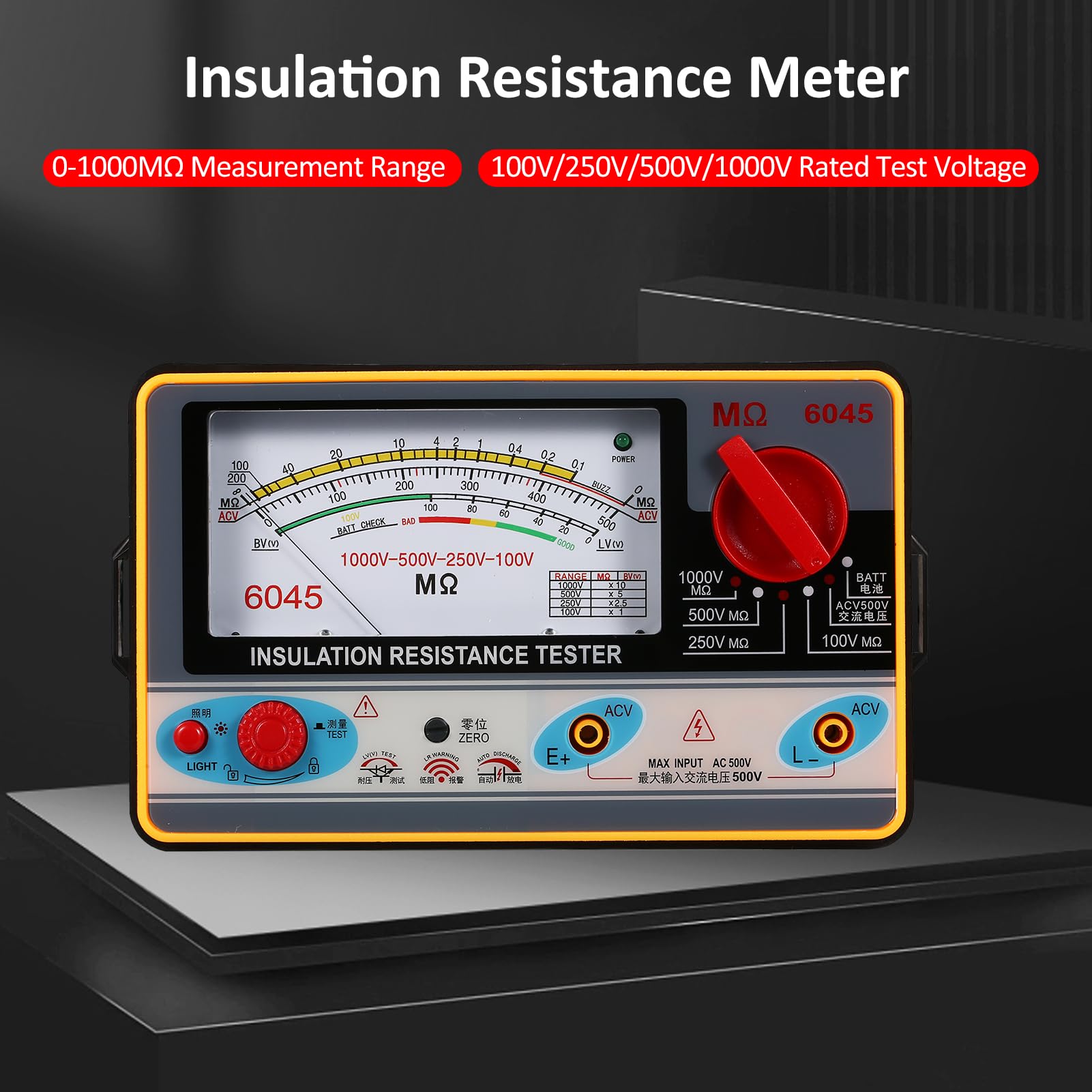 Megohmmètre Numérique Résistance À L'Isolation 100V 250V 500V 1000V Ohmmètre De Mesure 0-2000MΩ Pour Équipements Électriques