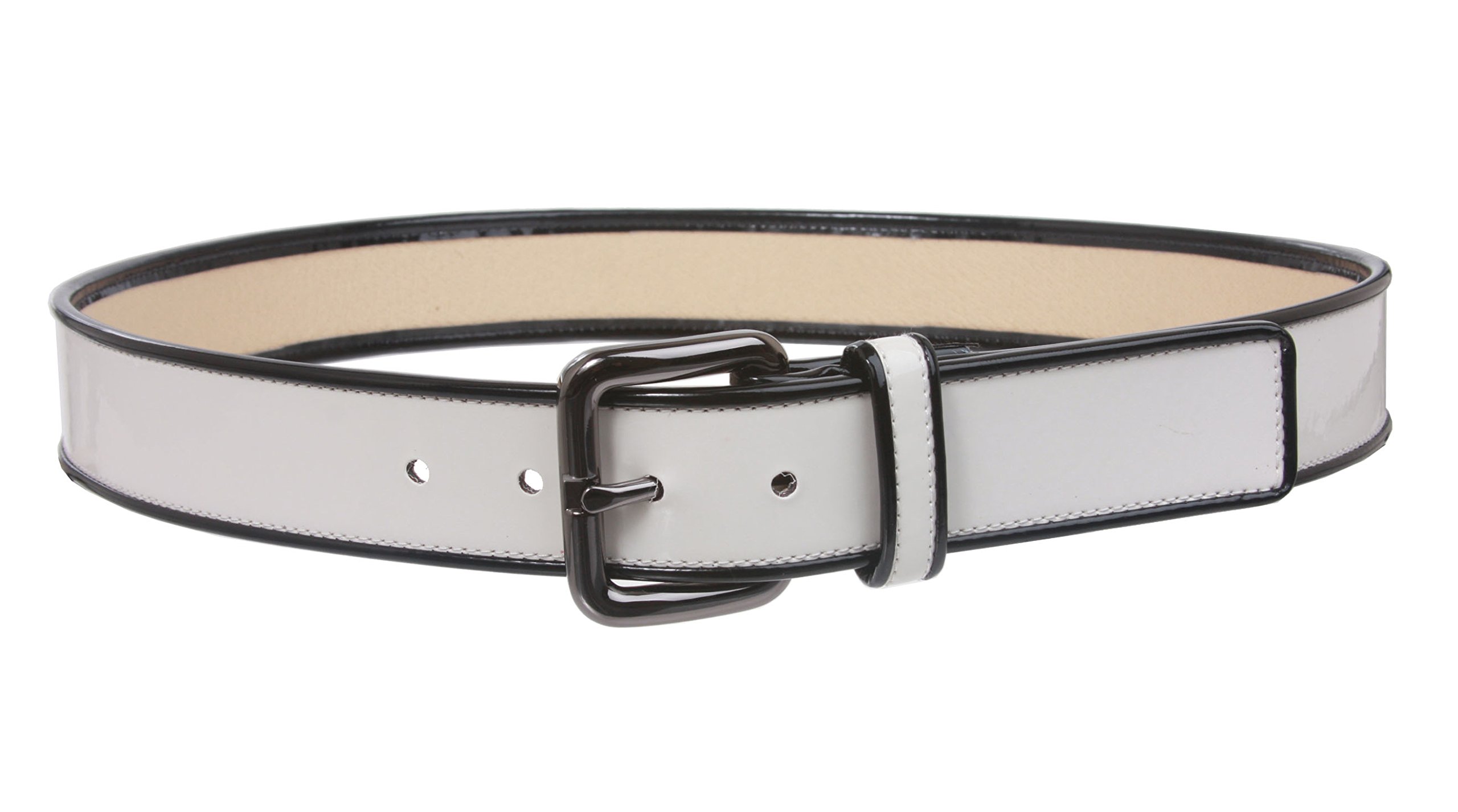 Ladies Piping Edged Patent Leather High Waist Fashion Belt Size: XS - 28 Color: White