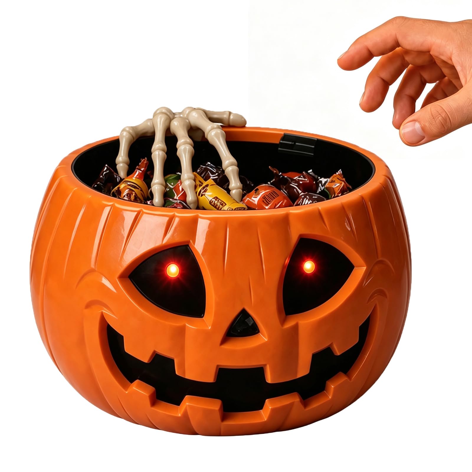 Animated Halloween Skull Pumpkin Bowl with Creepy Sound & Moving Hand