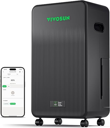 VIVOSUN AeroDrain D12 - Deshumidificador ambiental inteligente, hasta 12Ldía, tanque de agua de 2 litros, con sonda de sensor de temperatura y