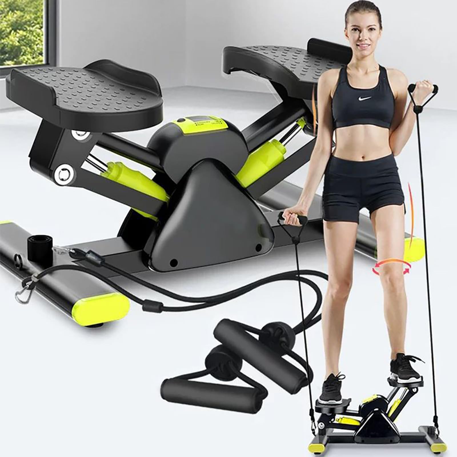 Stepper schodowy z taśmami oporowymi Mini Stepper z 4 trybami ćwiczeń do treningu całego ciała, przenośna maszyna krokowa z wyświetlaczem LCD