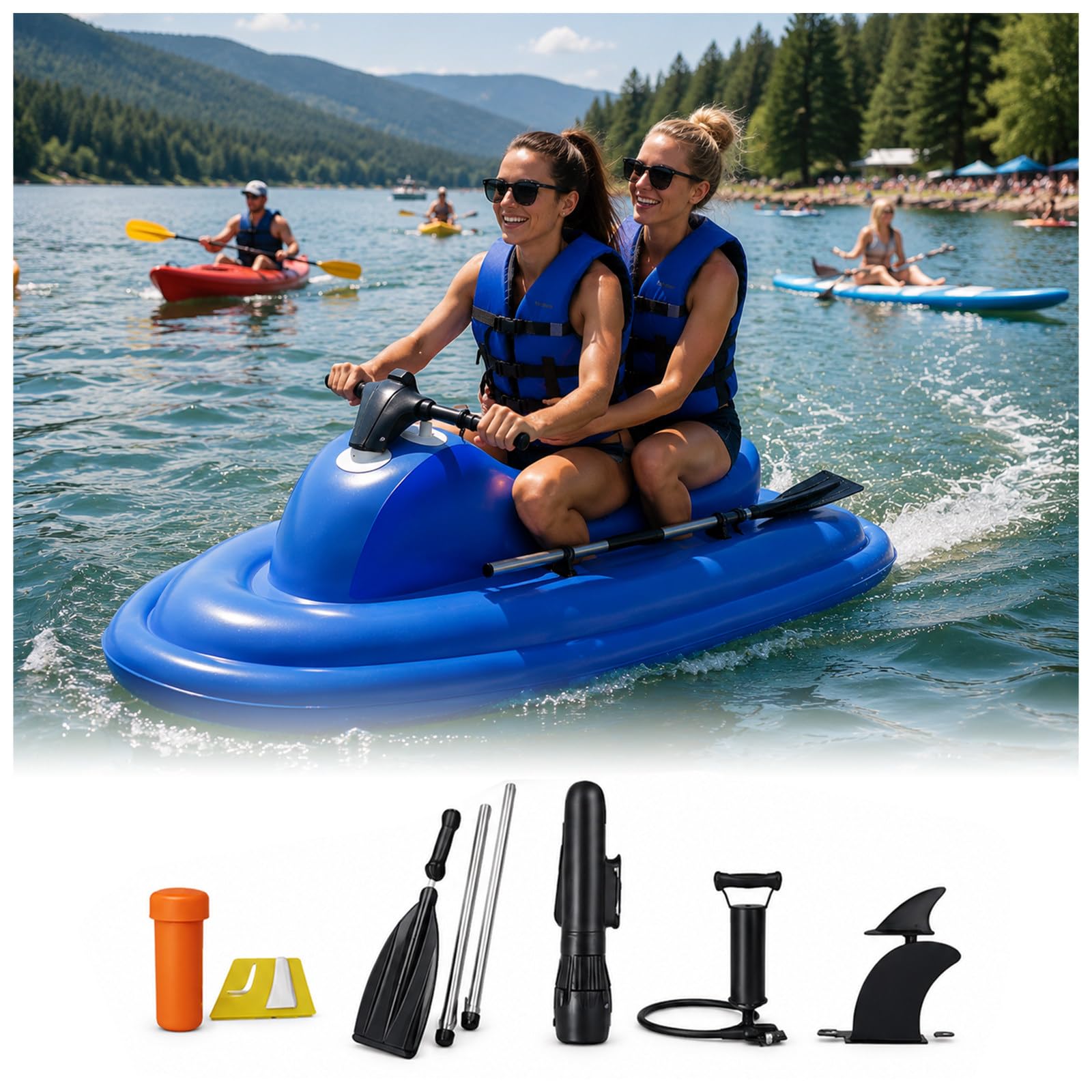 LADECNERHT 2 Person Electric Inflatable Jet Boat with 500W Underwater Propeller 16AhThrusters