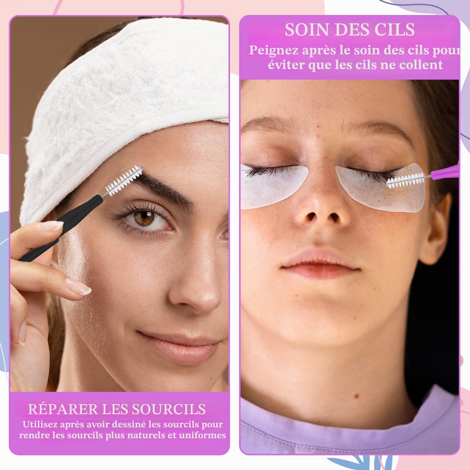 Prasacco Lot de 50 micro-brosses à sourcils et cils - Peigne multifonction pour plastification des sourcils et levage de cils - Outils d'extension