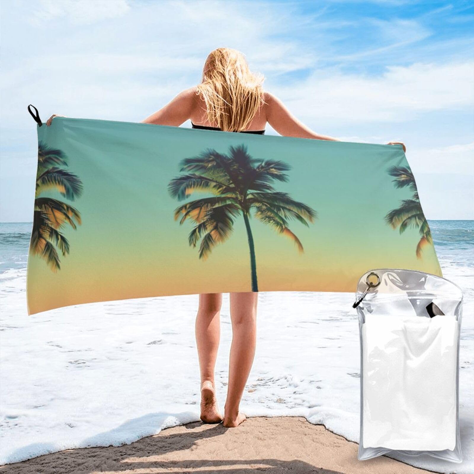KAPPTYY Palm Tree Print Quick Dry Towel Bath Shower Beach Wrap For Gym Vacation Adults