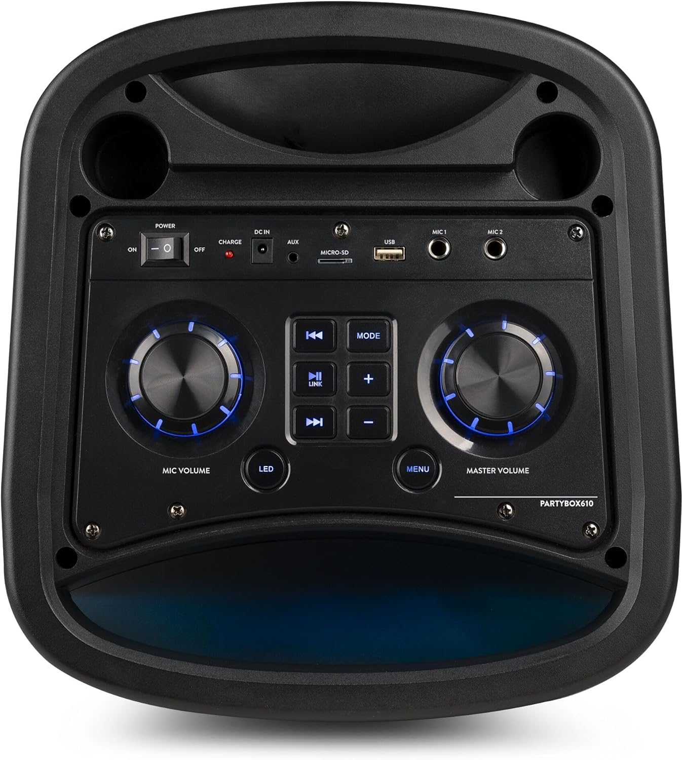 Fenton Track610 – Altavoz Bluetooth portátil 240W con micrófono con Cable, batería Recargable, Luces LED, USB, microSD, Altavoz portátil Potente Karaoke Machine, Modo Stereo Pairing, Color Negro