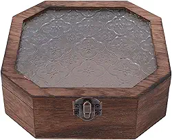 Pssopp Caixa de Maquiagem de Madeira Floral Vintage, Organizador Elegante Octogonal de Grande Capacidade de Jóias e Armazenamento de Exibição Cosmética