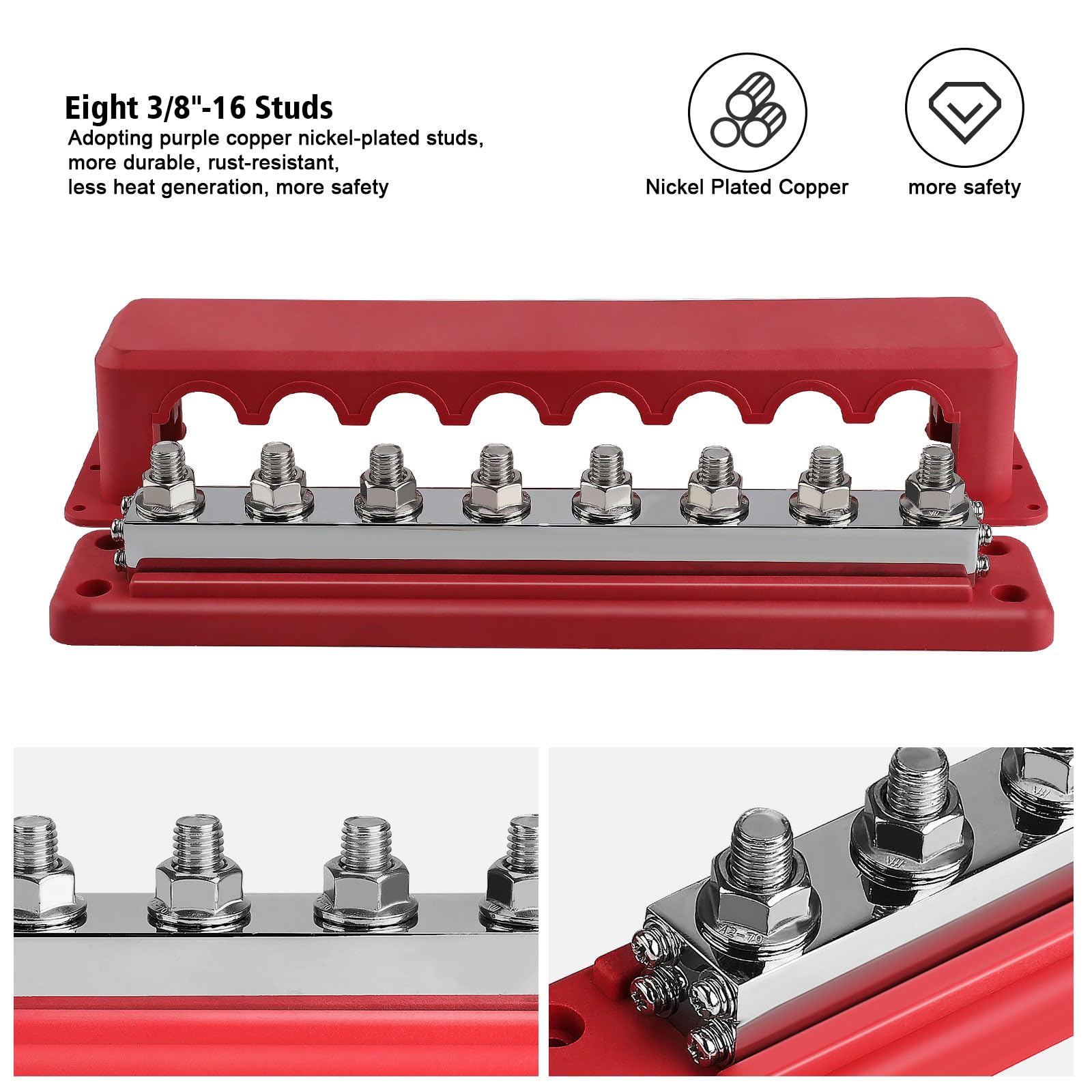 8-Pfosten Stromverteilerblock Sammelschiene Mit Abdeckung 600-A Schiffsbatterieklemmen Verteilerblock (3/8 Zoll)