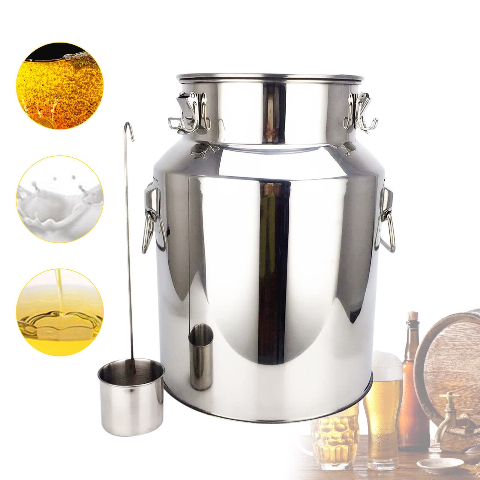 Pot à lait en acier inoxydable de 18 litres - Grand pichet de transport - Réservoir à lait - Seau scellé avec couvercle en silicone pour un stockage facile des produits liquides