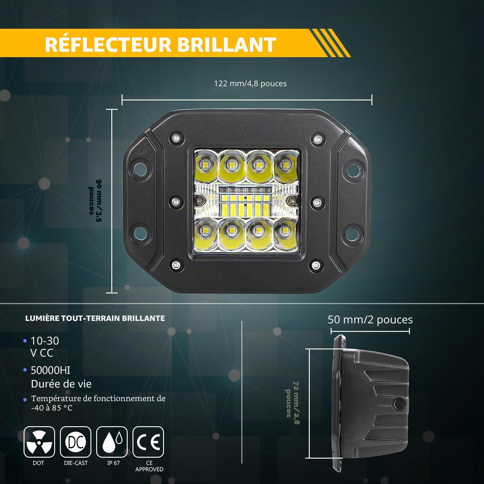 SKYWORLD 2 Pcs phare de travail led encastrable, 5 Pouces 42W 12V 24V projecteurs lumière Feux de Travail led pour Offroad Voiture camions SUV ATV 4x4 Tracteur Bateau,6000k feu antibrouillard | Faisceau combiné étroit et étroit - Pour 4 x 4 - Pour camion