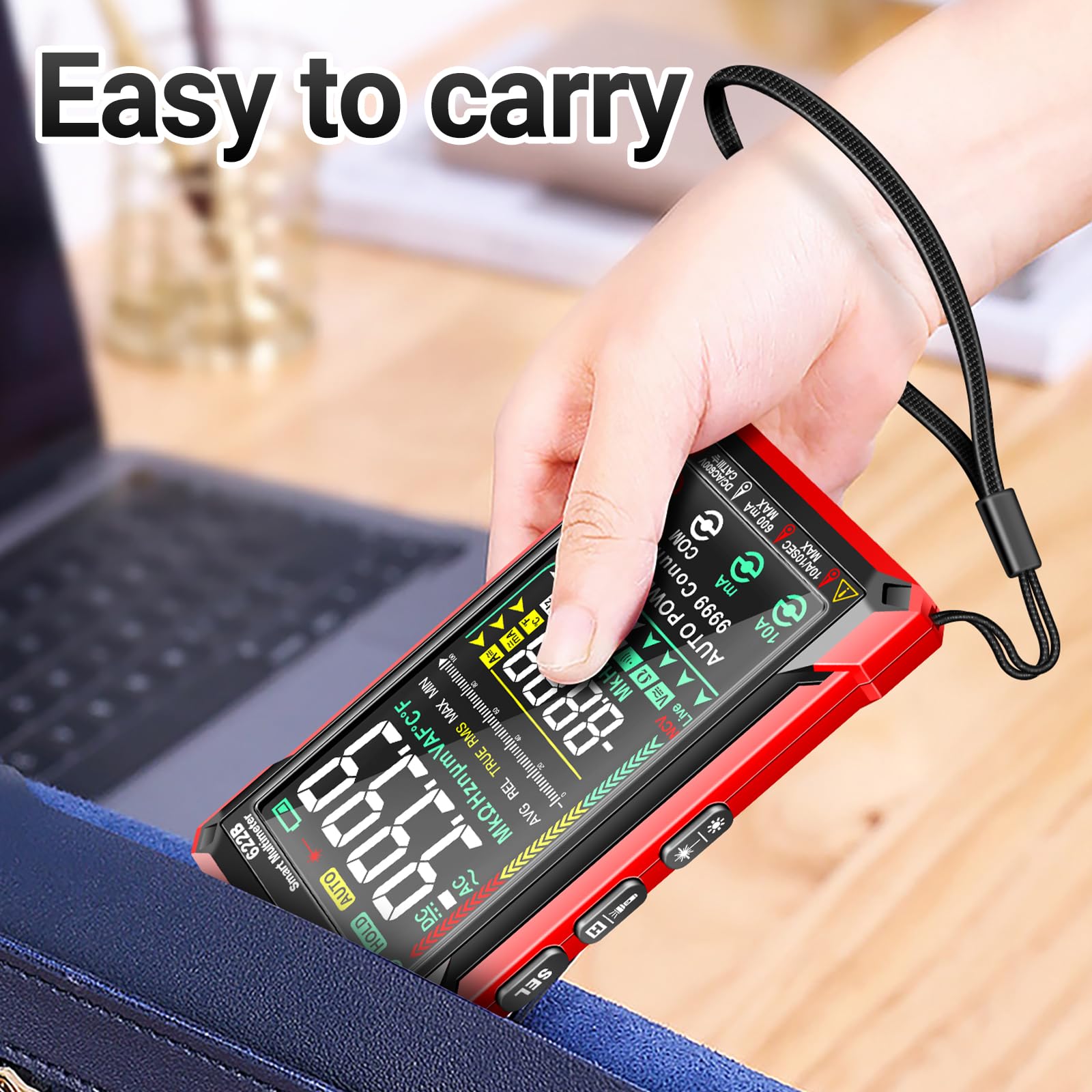ANENG 622B Multimetr Cyfrowy Tester Woltomierza Smart Touch Ohm Ampere Auto Range TRMS 9999 Liczba Z NCV,Prąd Stały/Zmienny,Napięcie AC/DC,Rezystancja,Diody,Test Ciągłości,Pojemność,Temperatura