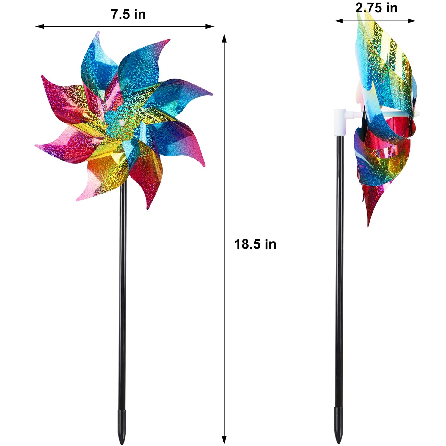 Hausse 10 Pack Reflective Pinwheels Wind Spinner, Extra Sparkly Rainbow Pinwheel with Stakes, Bird Repellent Blinder Devices Deterrent to Scare Birds Away from Yard Patio Farm Garden, Colorful