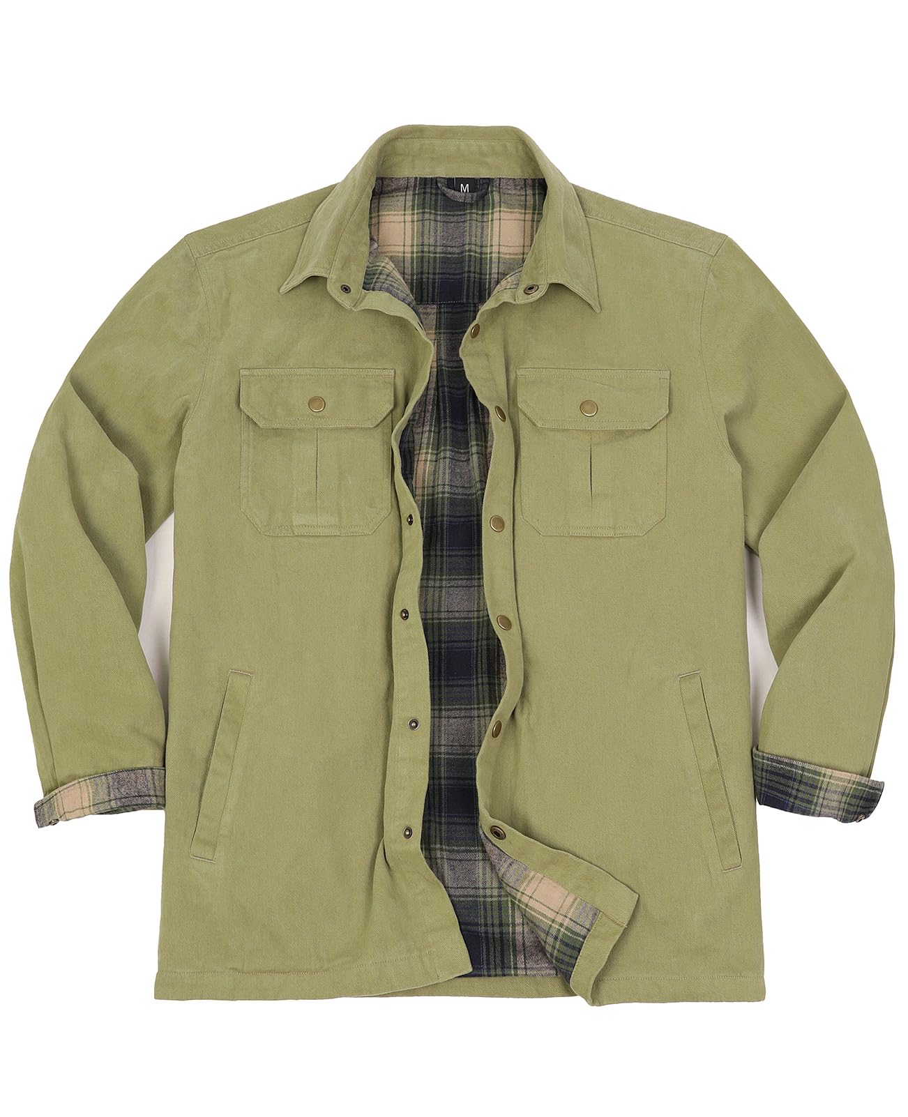 ZENTHACE Men's Full Flannel Lined Shirt Jacket, Heavy Washed Rugged Cotton