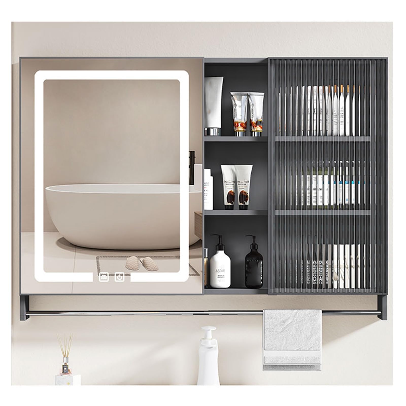 Lustro łazienkowe LED, szafka ścienna, lustro do przechowywania, 35,4 x 25,6 cala
