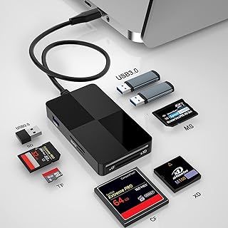 USB C USB3.0 Multi Card Reader Hub, 8-in-1 CF/SD/TF/XD/MS Memory Card Adapter 5Gbps with Extra 3 USB Ports, for SD SDXC SDHC CF CFI TF Micro SD Micro SDXC SDHC MS MMC UHS USB Stick