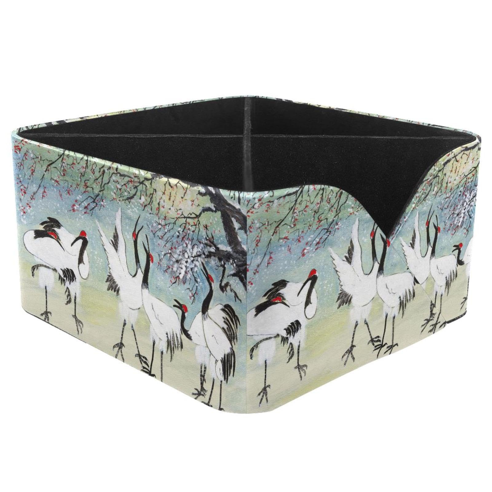 KengjuTesu Cranes Birds Desktop Organizer Pen Holder, Rectangular Pencil Cup for Office, Study and Makeup Stations