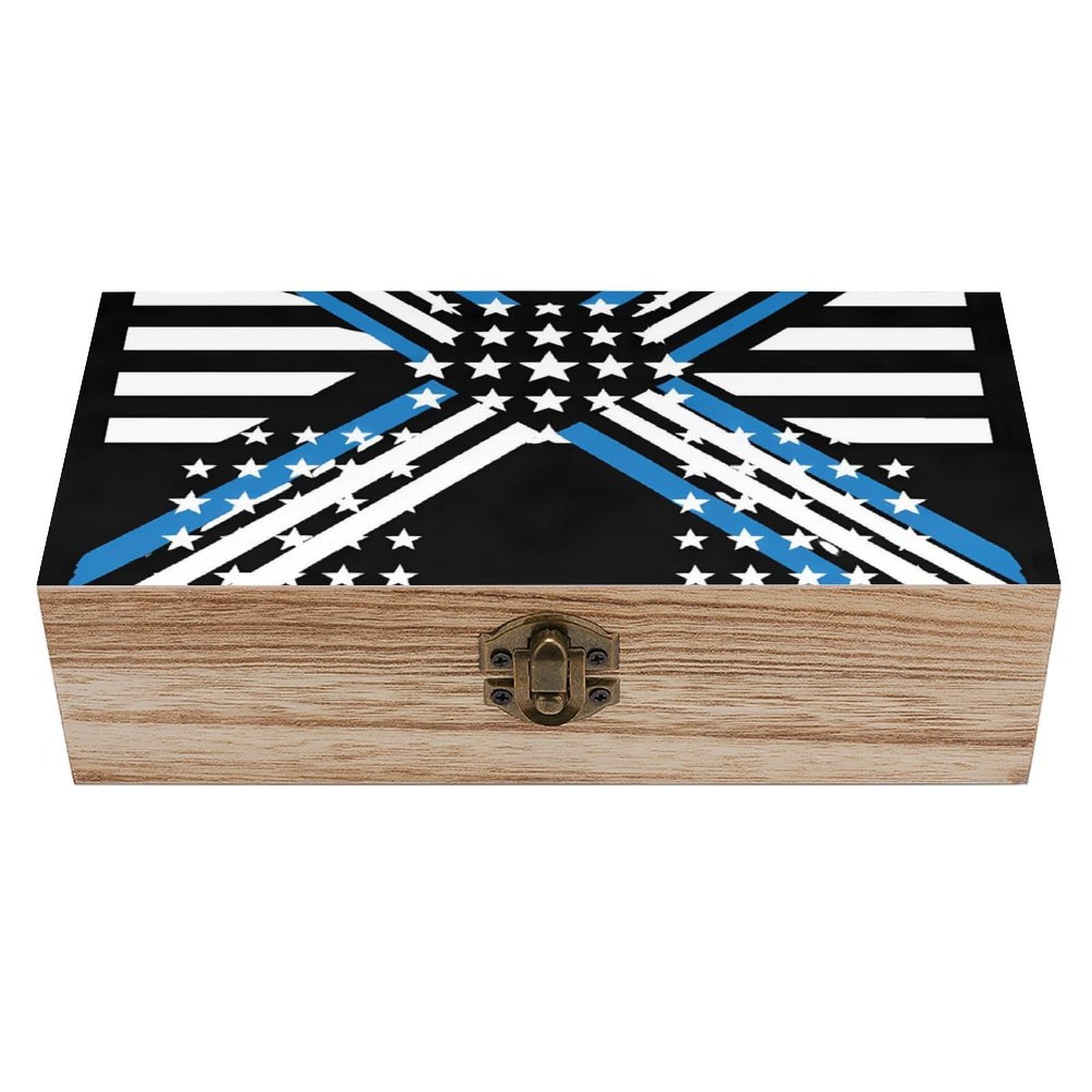 HLBSDM American Police Thin Blue Line Flag Wooden Storage Box