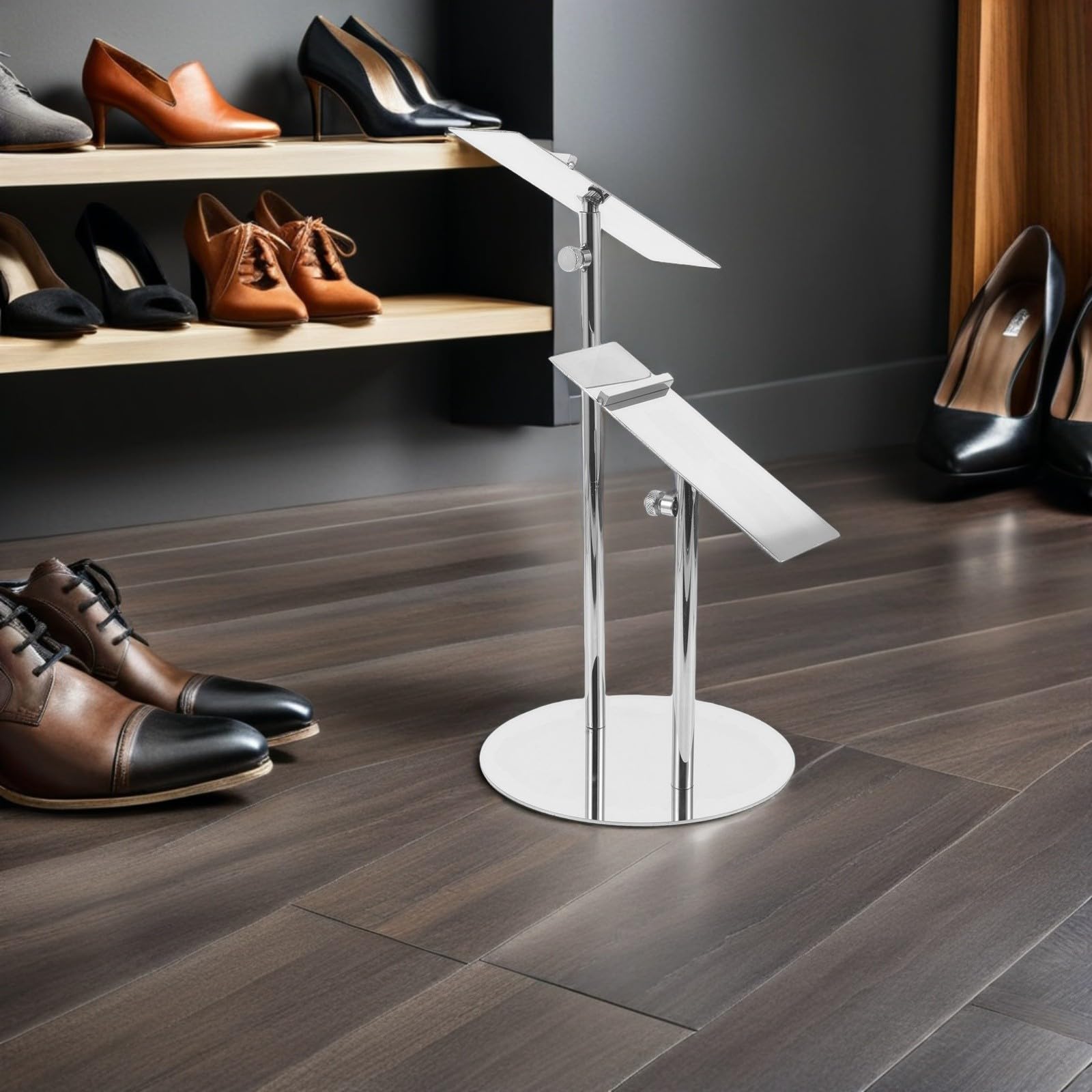 Expositor de Zapatos Ajustable de Acero Inoxidable, Altura Regulable