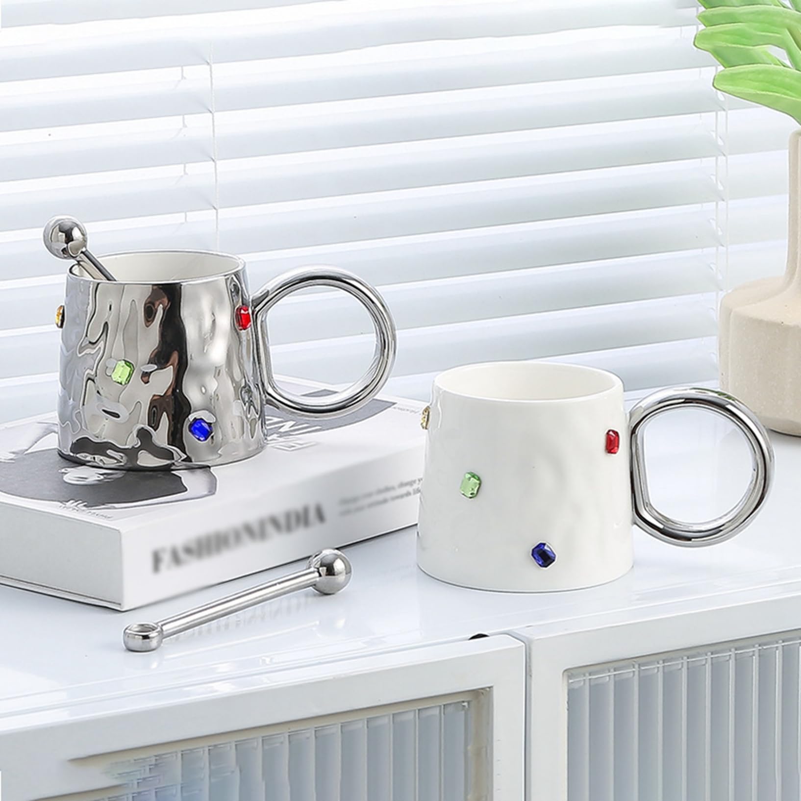 Amazon.co.jp: コーヒーカップ セラミック オシャレ 宝石飾り シルバー