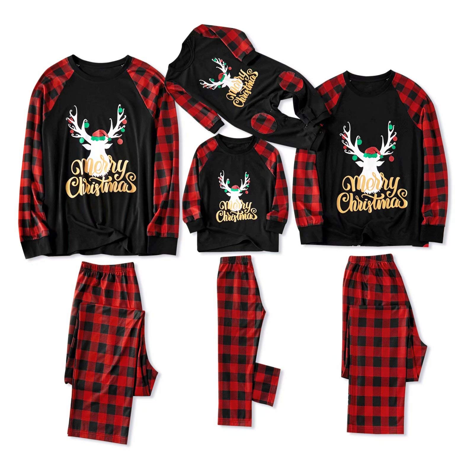 IFFEI Family Christmas Pajamas Matching Sets with Plaid Tops and Pockets | Christmas Pajamas for Family Photos; Soft Stretch Tops, Plaid Pants with