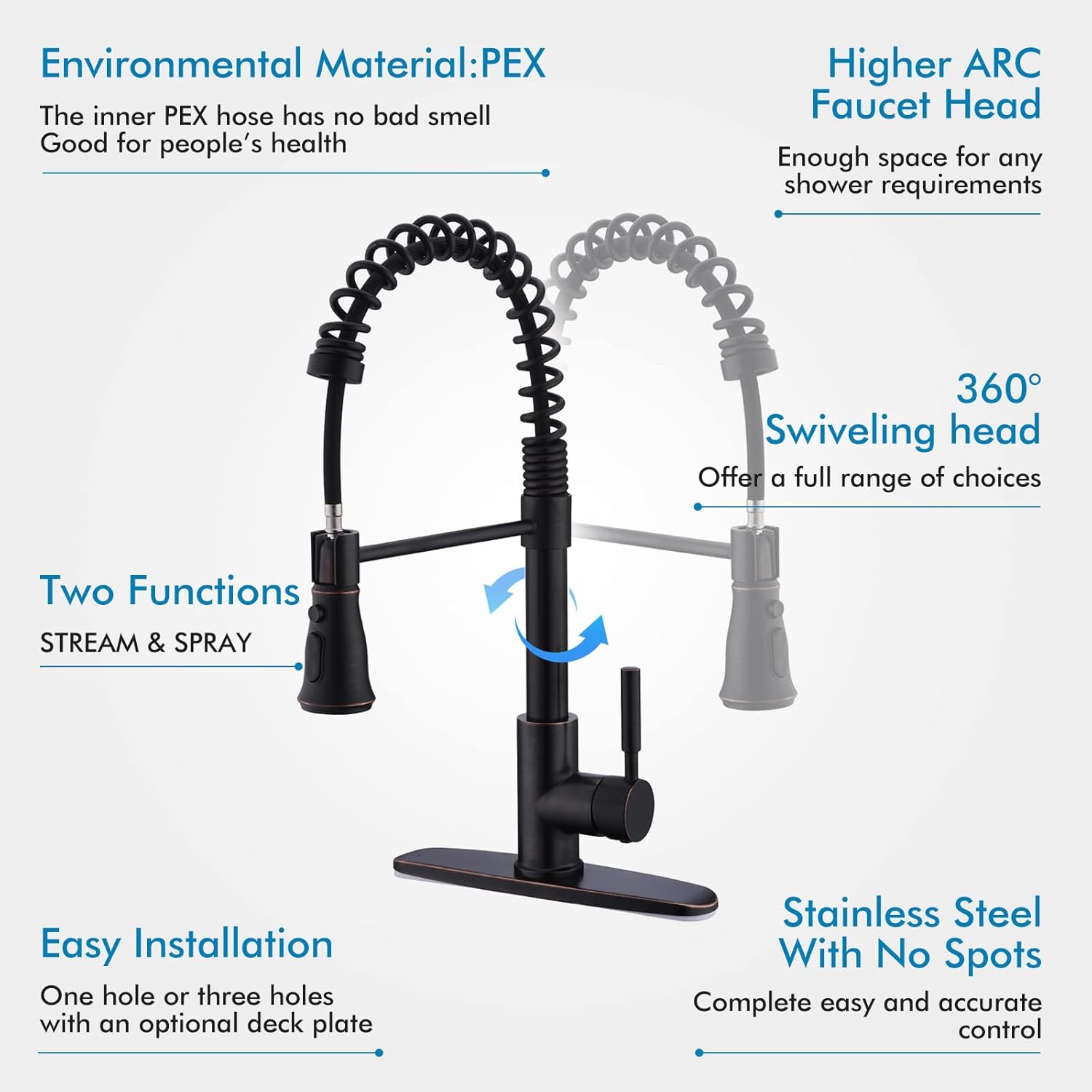 Flаѕh Sаlе Buу 1 gеt 1 Faucet for Kitchen Sink with Pull-Down Sprayer, High Arc Kitchen Spring Faucets Black with Deck Plate with 1 or 3 Holes Sinks (Oil Rubbed Bronze ))