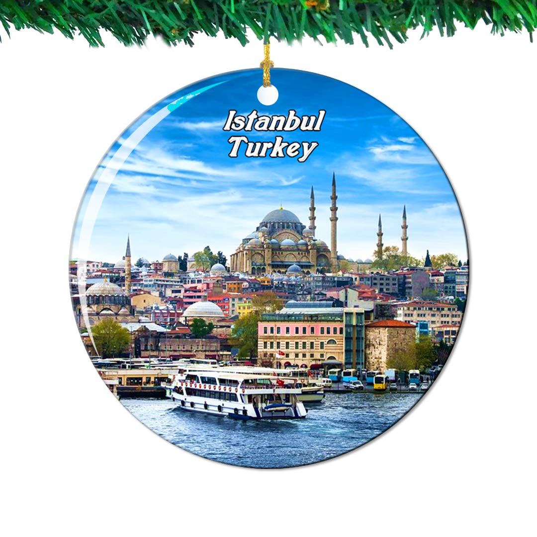 Weekino Golden Istanbul Turkey Christmas Ornament City Travel Souvenir Collection Double Sided Porcelain 2.85 Inch Hanging Tree Decoration